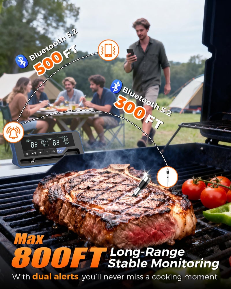 Alfolive 2025 AI Wireless Meat Thermometer, Smart Bluetooth Meat Thermometer Digital, ±0.5°F High Accuracy, Grill Temperature Probe for BBQ, Grilling, Smoker, Oven, Cooking, Air Fryer, 1 Probe - Image 2
